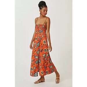 Anthropologie Maeve Floral Cross Back Maxi Dress Orange Smocked Bust Size Small